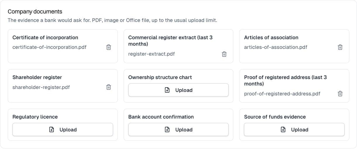 Funder: Upload the company documents