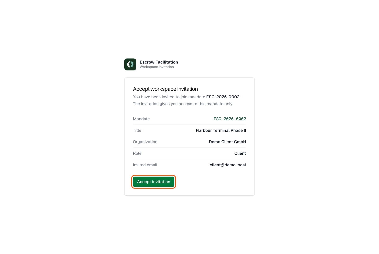 Client: Accept the invitation