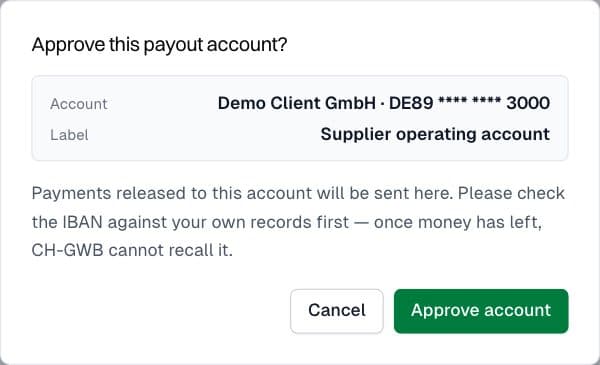 Funder: Approve the payout account