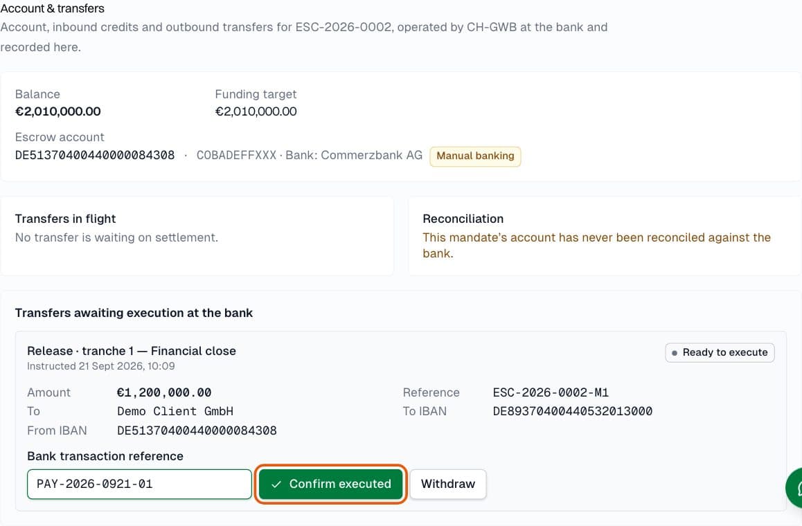 CHGWB agent: Make the transfer at the bank